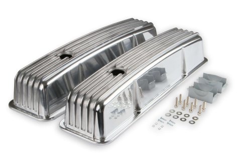 Mr. Gasket Cast Aluminum Valve Covers 6855G Covers, Perimeter Bolt Mounting, Aluminum, Polished, Finned Top, Chevy, Small Block, Pair