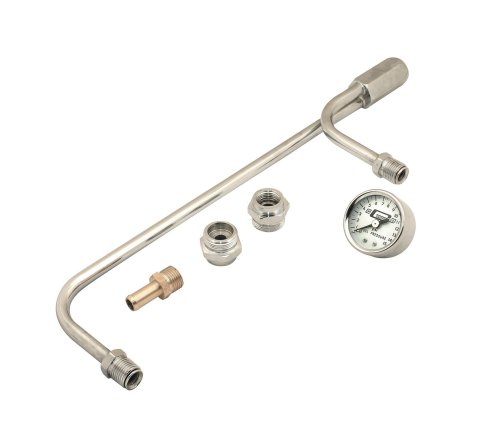 Mr. Gasket Chrome Gas Lines 1559 Fuel Line, Chrome, Steel, Holley, 4150, 3/8 in. Hose Barb Inlet, Pressure Gauge, Kit