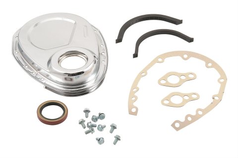 Mr. Gasket Chrome Timing Covers 4590 Cover, 1-Piece, Steel, Chrome, Chevy, Small Block, Kit