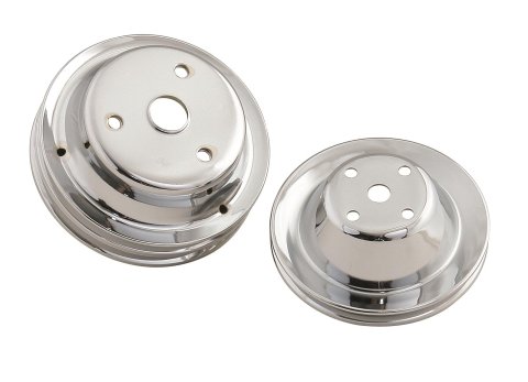 Mr. Gasket Chrome Water Pump Pulleys 4962 Pulleys, Chrome, Chevy Small Block, Single Upper Groove Double Lower, Long Pump, Set
