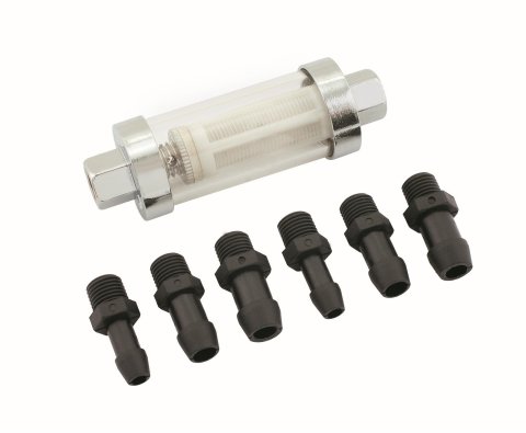 Mr. Gasket Clear View Fuel Filter with 1/4 in., 5/16 and 3/8 in. Inlet Size 9706 Filter, Inline, Clearview, Universal, Fittings for Each