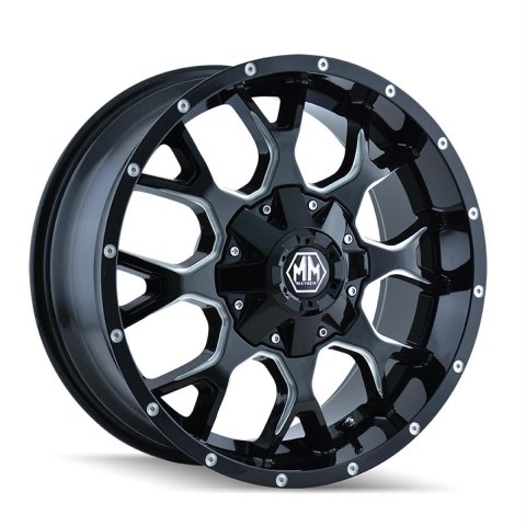 Mayhem Warrior 8015 Series Gloss Black With Prism Blue Wheels 20x9 Wheel, 8015, 20 in. x 9 in., Aluminum, Gloss, Machined, Black, 5.00 in. Backspace, 5.15 in. Center Bore, 0.00mm, 8 x 6.50 in., Each