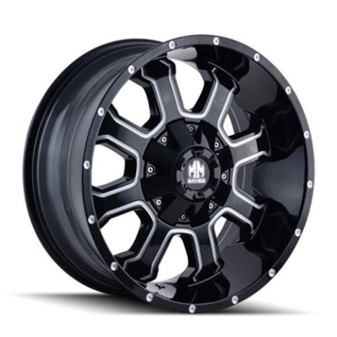 Mayhem Fierce 8103 Series Gloss Black Wheels with Milled Spokes 17x9 Wheel, 8103, 17 in. x 9 in., Aluminum, Gloss, Machined, Black, 5.71 in. Backspace, 5.15 in. Center Bore, +18.00mm, 8 x 6.50 in., Each