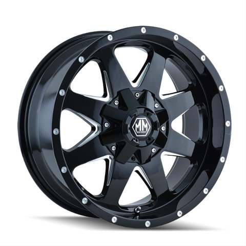 Mayhem Tank 8040 Series Gloss Black Wheels with Milled Spokes 17x9 Wheel, TANK BLACK/MILLED SPOKES 17X9 5-127/5-139.7 -12mm 87mm