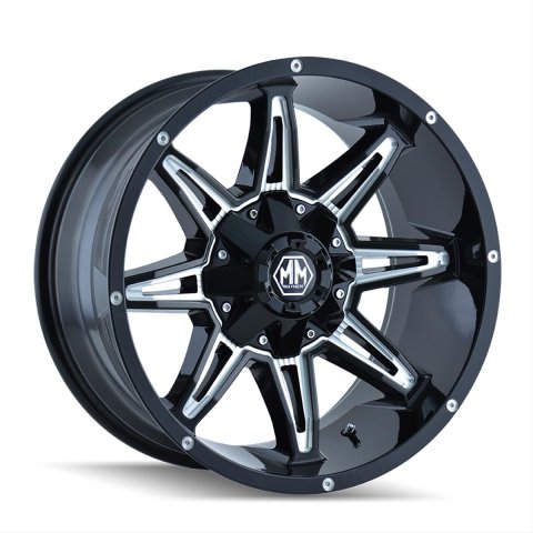 Mayhem Rampage 8090 Series Gloss Black Wheels with Milled Spokes 18x9 Wheel, RAMPAGE BLACK/MILLED SPOKES 18X9 5-150/5-139.7 -12mm 110mm