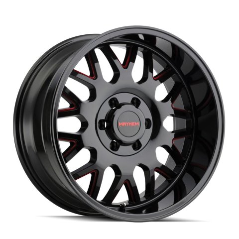 Mayhem Tripwire 8110 Gloss Black Wheel with Prism Red Accents 20x9 Wheel, 8110, 20 in. x 9 in., Aluminum, Gloss, Machined, Black, 5.71 in. Backspace, 4.33 in. Center Bore, +18.00mm, 5 x 5.50 in., Each