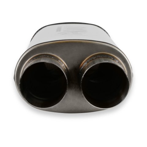 Flowmaster FlowFX 409 Stainless Steel 3 Inch Muffler 72469 Mufflers, FlowFX, Oval Case, Steel, Natural, Dual 3.00 in. Center Inlet/Dual 3.00 in. Center Outlet, 24.000 in. Overall Length, Each