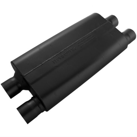 Flowmaster 80 Series Crossflow Steel 2.5 Inch Muffler 42582 Muffler, Series, Crossflow, Internal Chamber, Dual Style, 2 1/2 in. Inlet/Outlet Each End, 18 x 9 3/4 x 4 in. Oval Case, Steel, Black, GM, Each