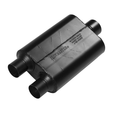 Flowmaster 40 Series Steel 2.5 Inch Muffler 425403 Muffler, American Thunder Series, 2 1/2 in. Dual Inlet/3 in. Center Outlet, Steel, Black, Each