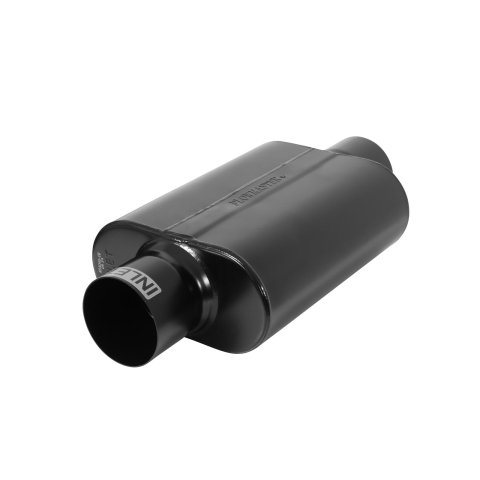 Flowmaster Delta Force 40 Series Race 409 Stainless Steel 4 Inch Muffler 854040-10 Muffler, Race, Oval, Stainless, Black, in. Center Inlet/Outlet, 13 in. Case Length