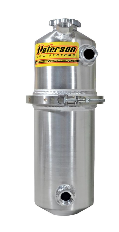 Peterson Fluid Systems Oil Tanks 08-0005 Tank, Aluminum, Polished, Round, 6 in. Diameter, 19.50 in. Length, 8 qt. Capacity, One Inlet, Female Threads, -12 AN, Each