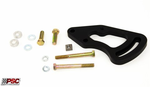 PSC Power Steering Brackets MB05K Bracket, GM Type 2, Driver Side, Engine Block Mount, Aluminum, Black, Chevy, Small Block, Each
