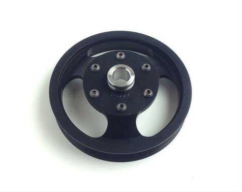 PSC Power Steering Pulleys PP2444A Pulley, Saginaw, 6-Groove Serpentine Style, 2-Piece, Billet Aluminum, Black, 6 in. O.D., GM LS Engines, Each