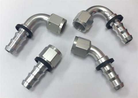 PSC Push Lock Fittings HF-LP008 Fitting, Low Pressure, Hose End, -8 AN Socketless Barb to -8 AN Female Threads, Straight, Aluminum, Natural, Each