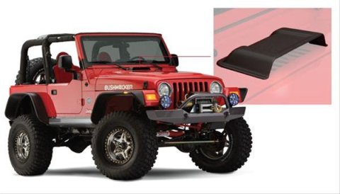 Bushwacker Trail Armor Air Scoops for 1998-2017 WRANGLER, 2018 WRANGLER JK - 15001 Hood Scoop, TrailArmor, Functional, Cowl Induction Style, ABS Plastic, Unpainted, Smooth Finish, Jeep, Each