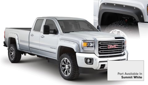 Bushwacker Color-Matching Pocket Style Fender Flares for 2017-2025 SIERRA 2500 HD, 3500 HD - 40967-14 Flares, Style, Front/Rear, Dura-Flex Thermoplastic, Summit White, GMC, Set of 4