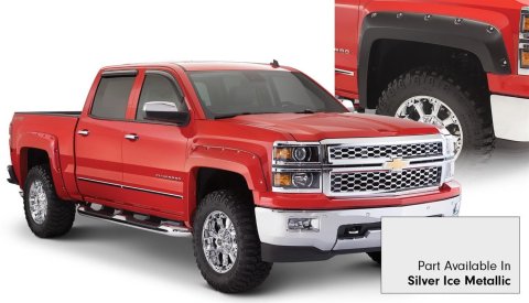 Bushwacker Pocket-Style Fender Flares 40927-54 Flares, Pocket Style, Front, Rear, Silver Ice Metallic, Thermoplastic, Chevy, Silverado 1500, Set of 4