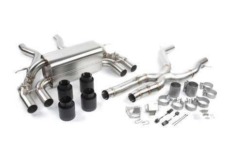 Dinan Free Flow Stainless Exhaust Systems D660-0082-BLK Systems, Stainless, Rear Axle-back, Dual In/Four Out, Steel, Natural, Split Rear Exit, Black Tips, BMW, 3.0L, Kit