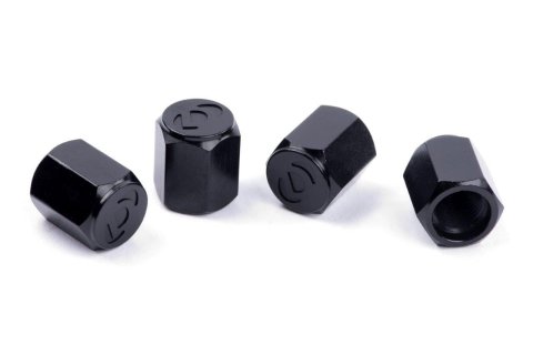 Dinan Valve Stem Caps D757-0007 Caps, Logo, Aluminum, Black Anodized, Set of 4