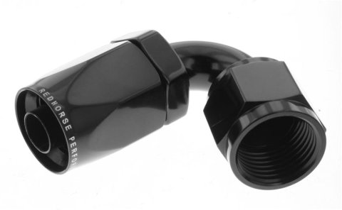 Redhorse Performance 6000 Series Non-Swivel Seal Hose Ends 6120-10-2 Ends, Series, Seal, -10 AN Female Threads, Reusable non-swivel, 120 degree, -10 AN Hose, Aluminum, Black Anodized, Each