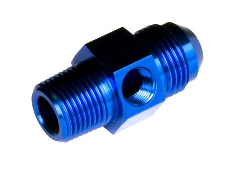 Redhorse Performance 9194 Series Gauge Adapters 9194-06-06-1 Fitting, Pressure Adapter, Straight, Aluminum, Blue Anodized, -6 AN Male, 3/8 in. NPT Male, 1/8 in. NPT Female, Each