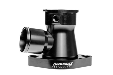Redhorse Performance 4910 Series Thermostat Housing Assemblies 4910-383-24-2 Water Neck, Aluminum, Black Anodized, O-Ring, 75 Degree, 1.500 in. Outlet, With Filler Neck for Radiator Cap, Chevy, Small/Big Block, Each