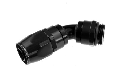 Redhorse Performance 1300 Series ORB Swivel Seal Hose Ends 1345-12-12-2 Ends, Series, ORB, Seal, -12 AN Male Threads, Reusable swivel, 45 degree, -12 AN O-ring Hose, Aluminum, Black Anodized, Each