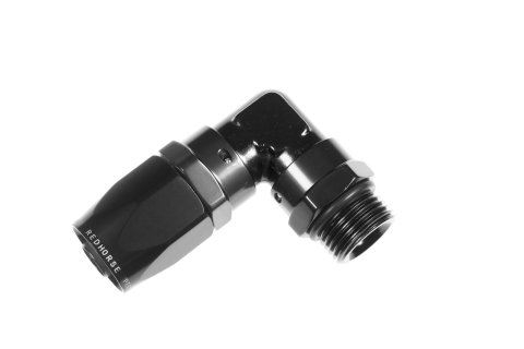 Redhorse Performance 1490 Series Low-Profile AN to ORB Hose Ends 1490-08-08-2 Ends, Series, Low Profile, ORB, -8 Male Threads, Reusable swivel, 90 degree, -8 O-ring Hose, Aluminum, Black Anodized, Each