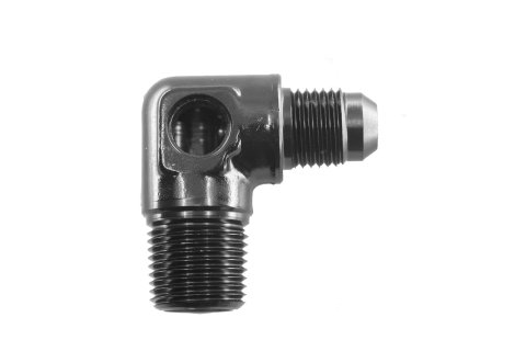 Redhorse Performance 8228 Series Gauge Adapters 8228-06-06-2 Fitting, Pressure Adapter, 90 Degree, Aluminum, Black Anodized, -6 AN Male, 3/8 in. NPT Male, 1/8 in. NPT Female, Each
