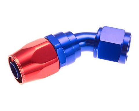 Redhorse Performance 1000 Series Swivel Seal Hose Ends 1045-08-1 Ends, Series, Seal, -8 AN Female Threads, Reusable swivel, 45 degree, -8 AN Hose, Aluminum, Red/Blue Anodized, Each
