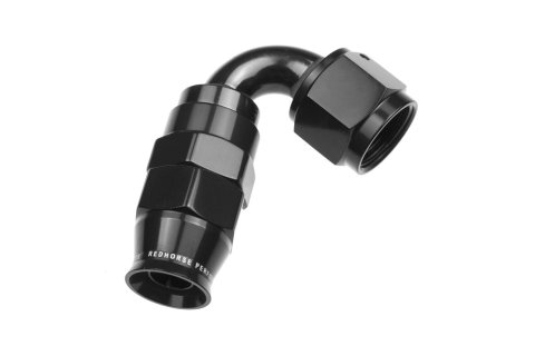 Redhorse Performance 1200 Series Reuseable PTFE Hose Ends 1220-04-2 Ends, Series, Reuseable, PTFE, -4 AN Female Threads, Reusable swivel, 120 degree, -4 AN Hose, Aluminum, Black Anodized, Each