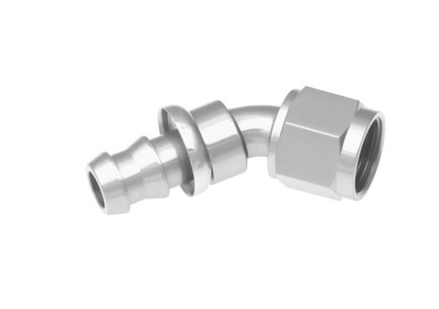 Redhorse Performance 2000 Series Push-Lock Hose Ends 2045-06-5 Ends, Series, Push Lock, -6 AN Female Threads, Socketless barb, 45 degree, -6 AN Hose, Aluminum, Clear Anodized, Each