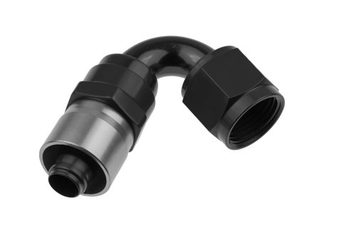 Redhorse Performance 7000 Series Crimp Style Hose End Fittings 7120-12-2 Ends, Series, Style, -12 AN Female Threads, Socketless barb, 120 degree, -12 AN Hose, Aluminum, Black Anodized, Each