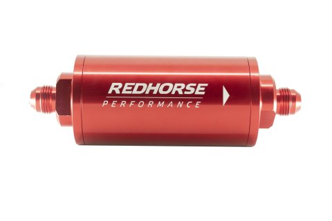 Redhorse Performance 4651 Series 10 Microns Fuel Filter with -6 AN Inlet Size 4651-06-3-10 Filter, Inline Mount, Aluminum, Red Anodized, Microns, Male Inlet/Outlet, Each