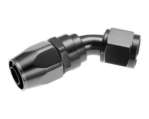 Redhorse Performance 1000 Series Swivel Seal Hose Ends 1045-06-2 Ends, Series, Seal, -6 AN Female Threads, Reusable swivel, 45 degree, -6 AN Hose, Aluminum, Black Anodized, Each