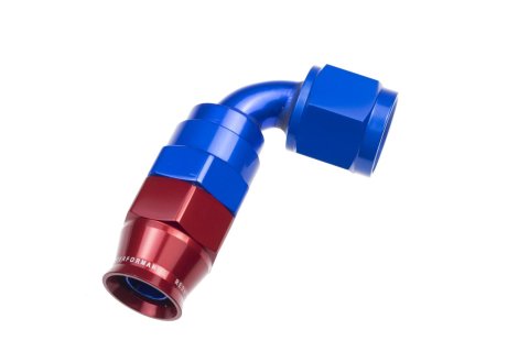 Redhorse Performance 1200 Series Reuseable PTFE Hose Ends 1290-08-1 Ends, Series, Reuseable, PTFE, -8 AN Female Threads, Reusable swivel, 90 degree, -8 AN Hose, Aluminum, Red/Blue Anodized, Each