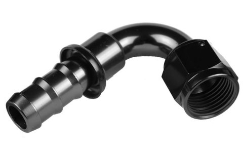Redhorse Performance 2000 Series Push-Lock Hose Ends 2120-12-2 Ends, Series, Push Lock, -12 AN Female Threads, Socketless barb, 120 degree, -12 AN Hose, Aluminum, Black Anodized, Each
