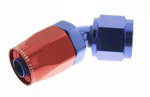Redhorse Performance 6000 Series Non-Swivel Seal Hose Ends 6045-12-1 Ends, Series, Seal, -12 AN Female Threads, Reusable non-swivel, 45 degree, -12 AN Hose, Aluminum, Red/Blue Anodized, Each