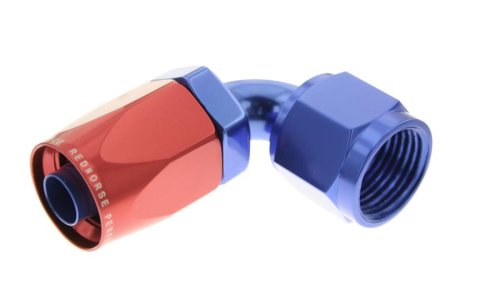 Redhorse Performance 6000 Series Non-Swivel Seal Hose Ends 6090-12-1 Ends, Series, Seal, -12 AN Female Threads, Reusable non-swivel, 90 degree, -12 AN Hose, Aluminum, Red/Blue Anodized, Each
