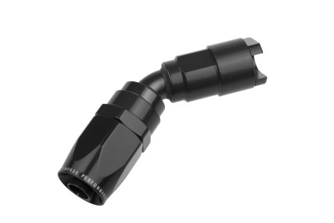 Redhorse Performance 8045 Series Quick-Connect Hose Ends 8045-06-06-2 Fittings, End, 45 Degree, -6 AN Hose, 3/8 EFI Quick-Disconnect, Aluminum, Black Anodized, Each