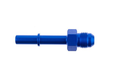 Redhorse Performance 811 Series Push On EFI Fittings 811-06-05-1 Fuel Rail Fitting, Aluminum, Blue Anodized, 5/16 in. Male Spring Lock to -6 AN Male Threads, Each