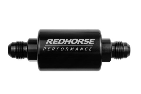 Redhorse Performance 4151 Series 100 Microns Fuel Filter with -6 AN Inlet Size 4151-06-2 Filter, Inline Mount, Aluminum, Black Anodized, Microns, Male Inlet/Outlet, Each