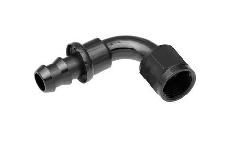 Redhorse Performance 2000 Series Push-Lock Hose Ends 2090-08-2 Ends, Series, Push Lock, -8 AN Female Threads, Socketless barb, 90 degree, -8 AN Hose, Aluminum, Black Anodized, Each