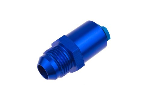 Redhorse Performance 880 Series Fuel Line Adapter Fittings 880-06-06-1 Fitting, Push-On EFI, Straight, Male -6 AN, Female Quick-Connect, Threaded Cap, 3/8 in., Aluminum, Blue Anodized, Each