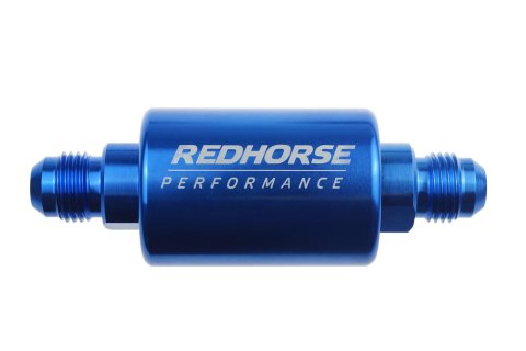 Redhorse Performance 4151 Series 100 Microns Fuel Filter with -6 AN Inlet Size 4151-06-1 Filter, Inline Mount, Aluminum, Blue Anodized, Microns, Male Inlet/Outlet, Each