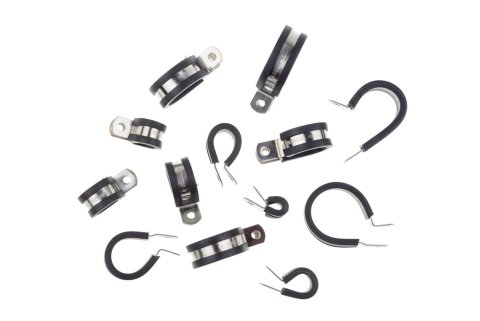 Redhorse Performance 220 Series Cushioned Hose Clamps 220-06-2 Mounting Clamps, Cushioned, Aluminum, Natural, Rubber, -6 AN, 1/4 in. Mounting Hole, Sold as a set of 10
