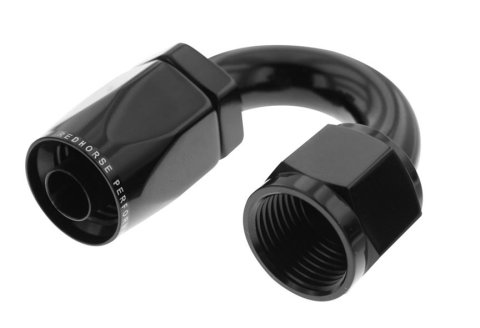Redhorse Performance 6000 Series Non-Swivel Seal Hose Ends 6180-06-2 Ends, Series, Seal, -6 AN Female Threads, Reusable non-swivel, 180 degree, -6 AN Hose, Aluminum, Black Anodized, Each