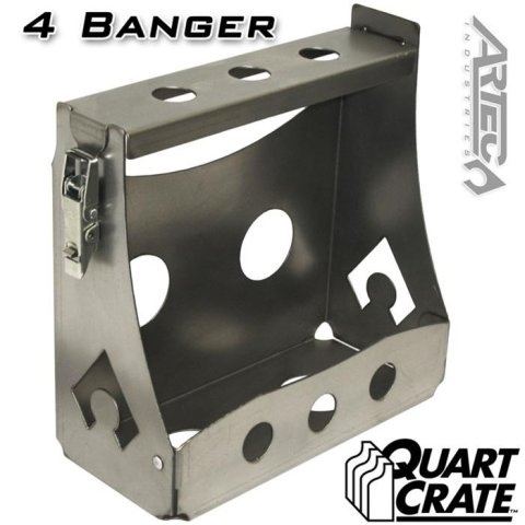 Artec Industries Quart Crate Holders QC0043 Storage Systems and Cargo Holders, 4 Banger Holders, Holds 4 Plastic Motor Oil Type Bottles, Aluminum, Natural, Each