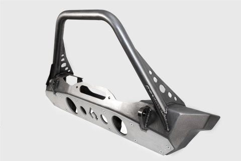 Artec Industries Bumpers JJ8030 Bare Steel Nighthawk Mid-tube Stinger Front Bumper with Aluminum Skid for JK, JL, and JT - Bare Steel