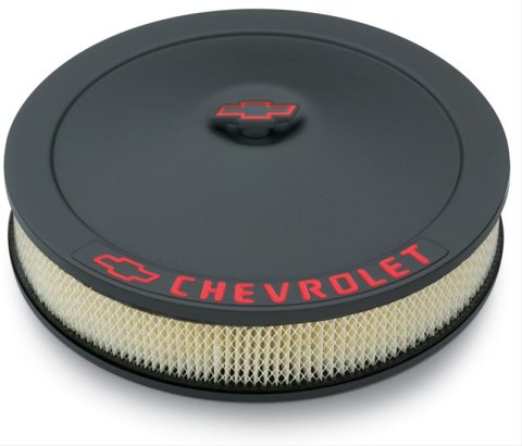 Proform GM Licensed Chevrolet Air Cleaner Kits 141-752 Filter Assembly, 14 in. Diameter, Round, Steel, Black Wrinkle, Chevy Logo, 3 in. Filter Height, Drop Base, Each